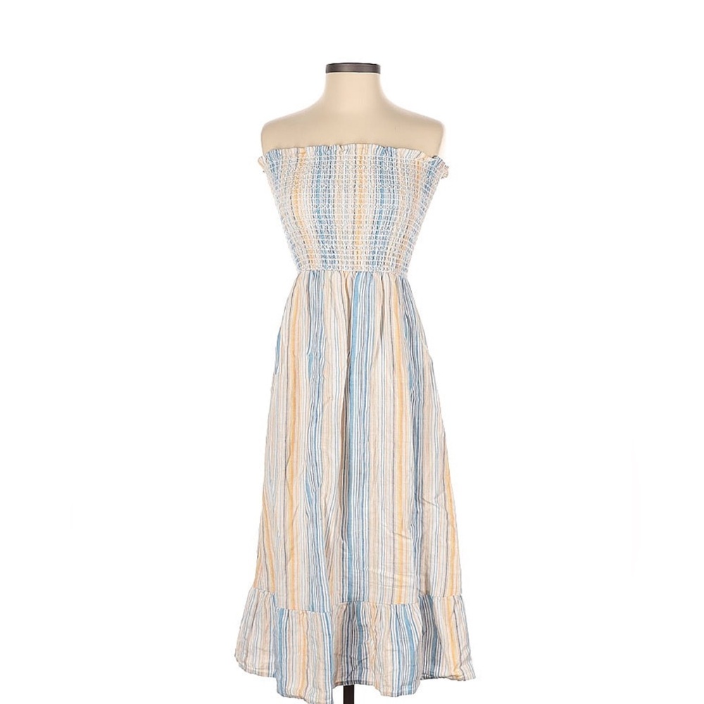 Reformation Bermuda Strapless Smocked Dress in Marbella Stripe NWOT